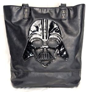 STAR WARS Loungefly Darth Vader Black Faux Leather Tote Bag Purse Handbag RARE